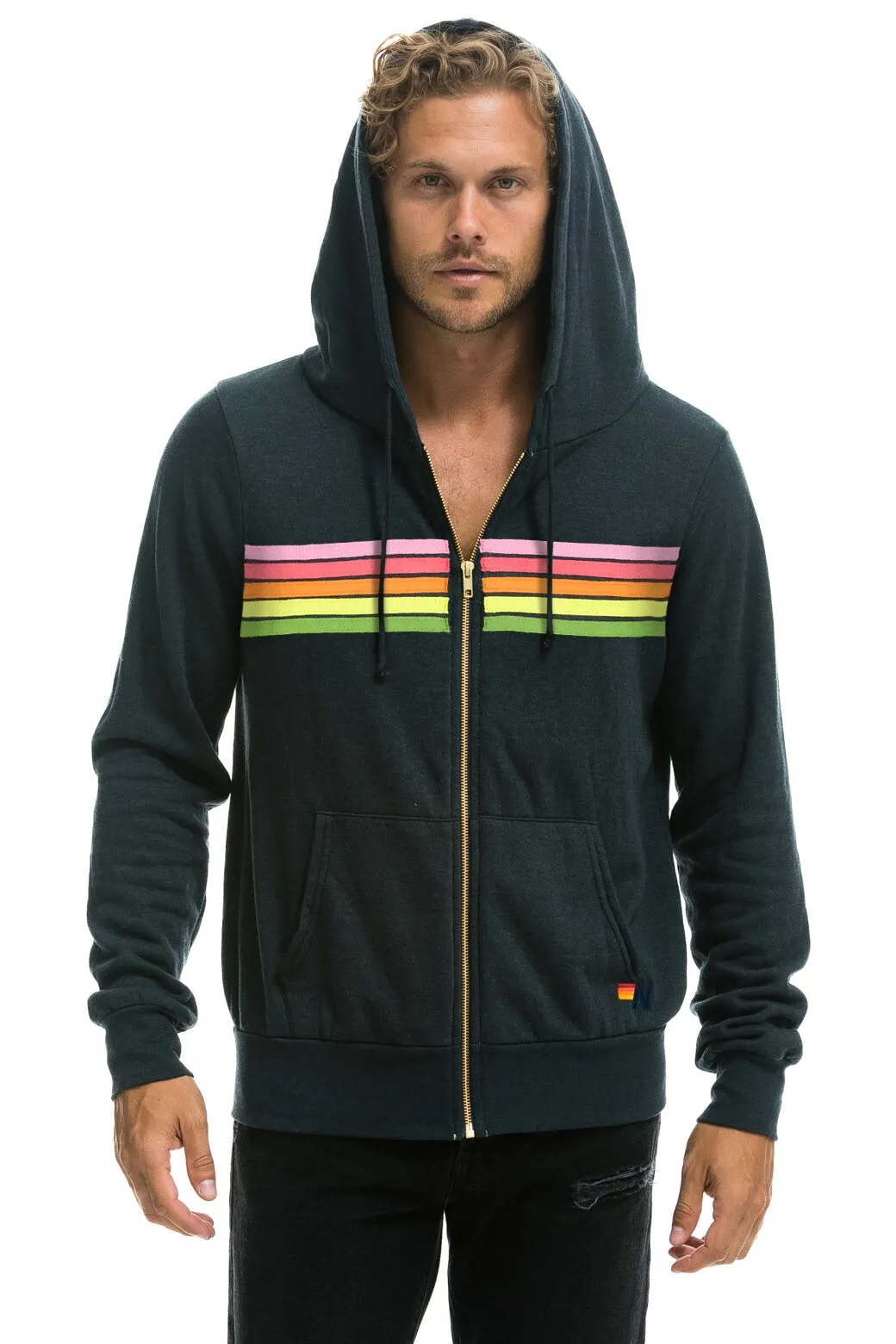 5 STRIPE HOODIE - CHARCOAL // PINK // GREEN sold by Aviator Nation product image thumbnail 2