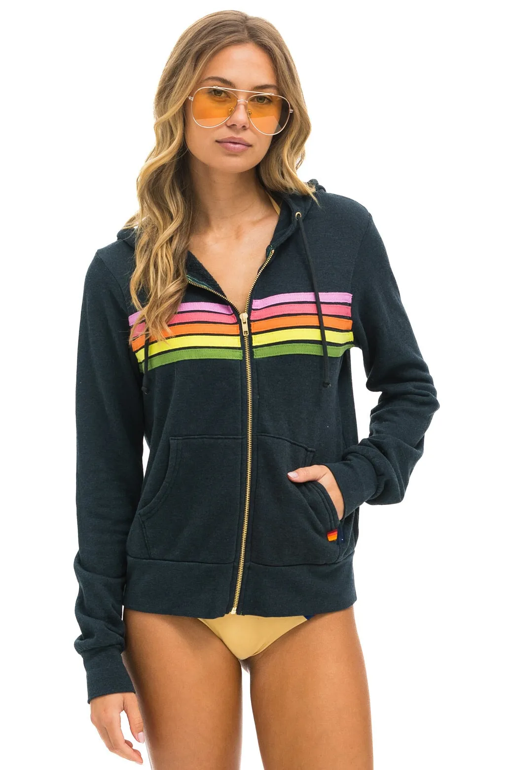 5 STRIPE HOODIE - CHARCOAL // PINK // GREEN sold by Aviator Nation