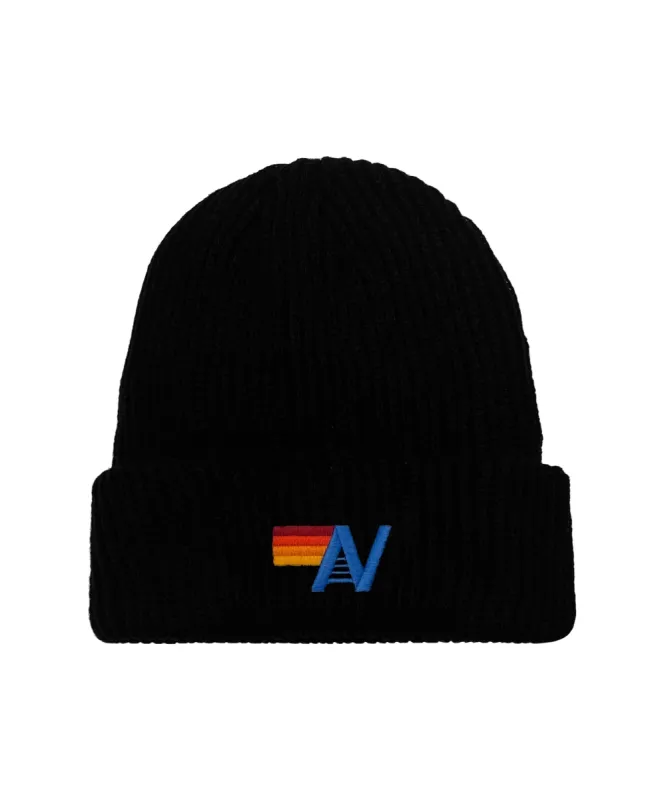 LOGO RIB BEANIE - BLACK sold by Aviator Nation