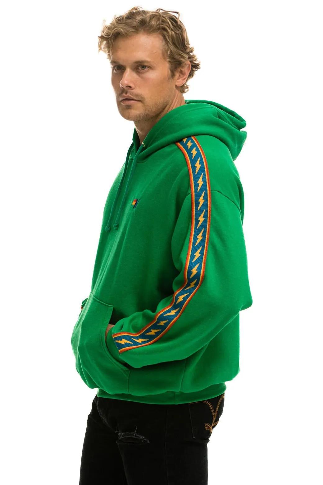 BOLT STRIPE RELAXED PULLOVER HOODIE - KELLY GREEN sold by Aviator Nation product image thumbnail 4