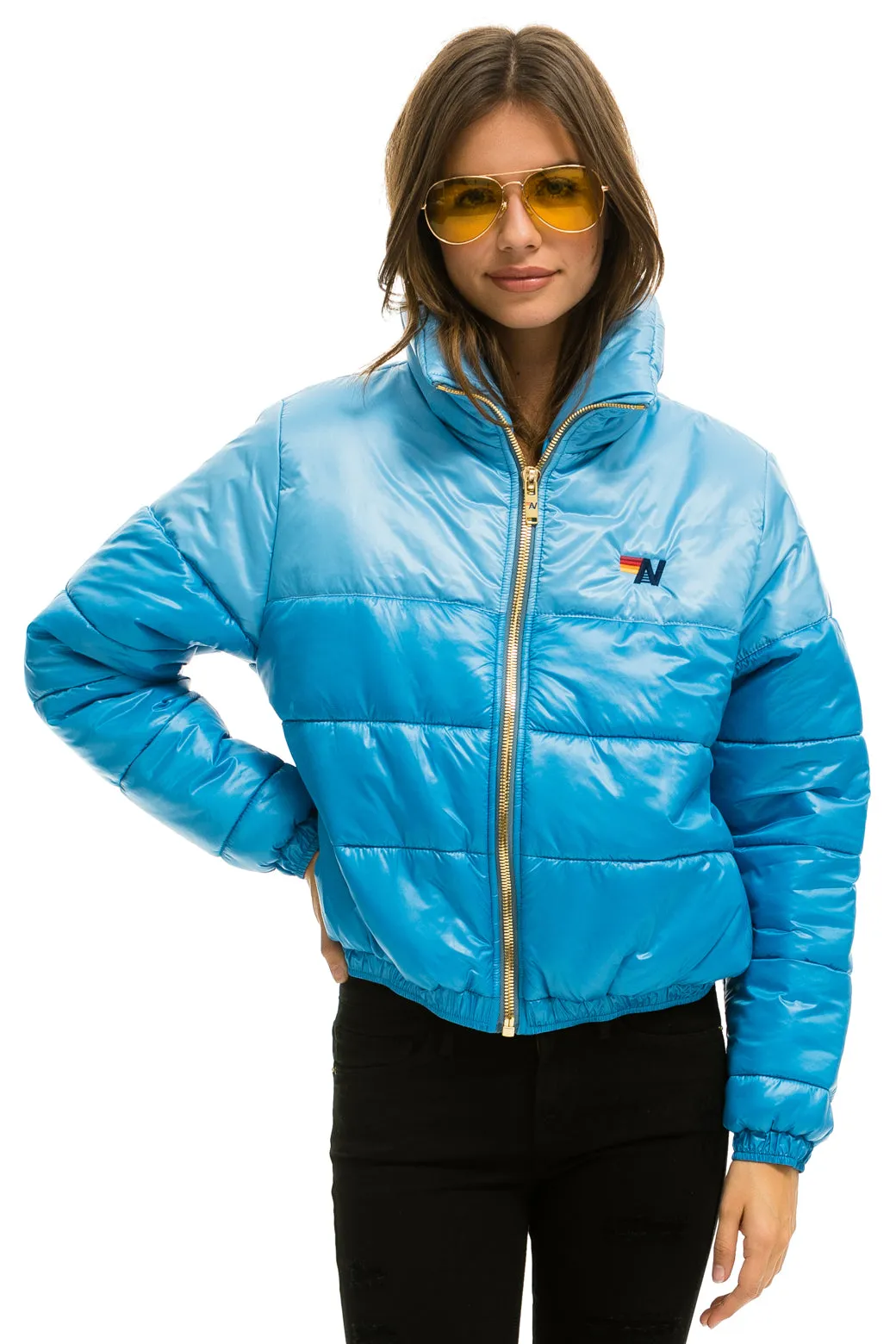 COLOR BLOCK HALF AND HALF APRES PUFFER JACKET - SKY GLOSSY sold by Aviator Nation product image thumbnail 2