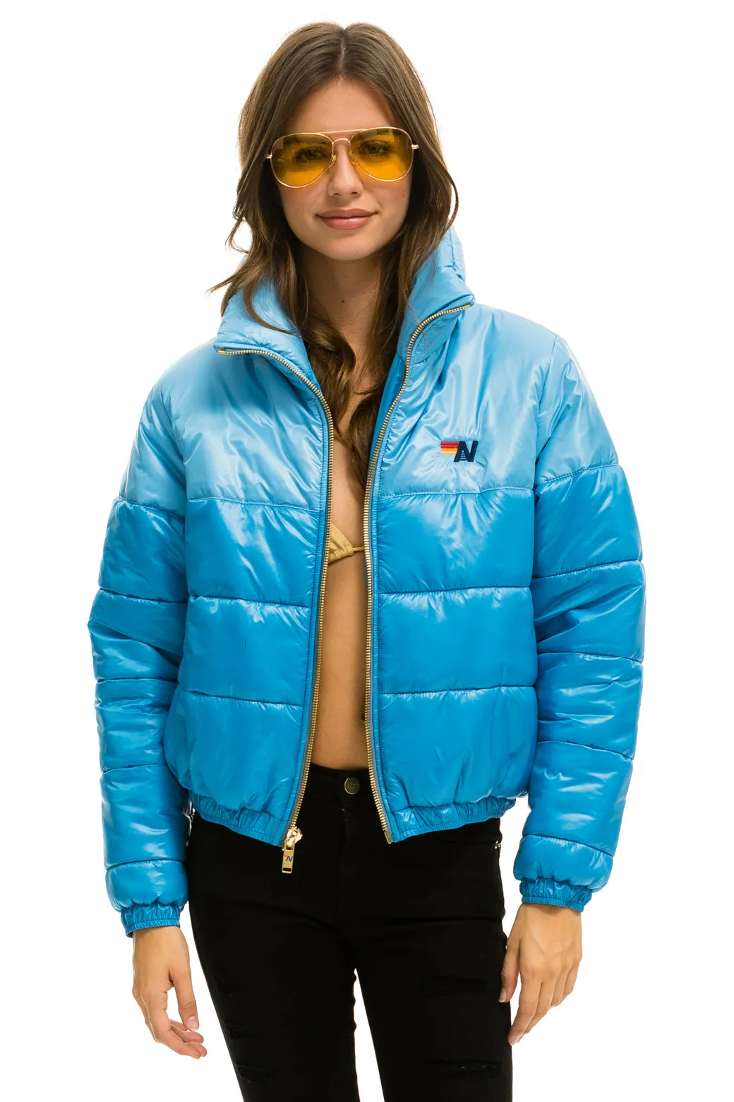COLOR BLOCK HALF AND HALF APRES PUFFER JACKET - SKY GLOSSY sold by Aviator Nation product image thumbnail 5