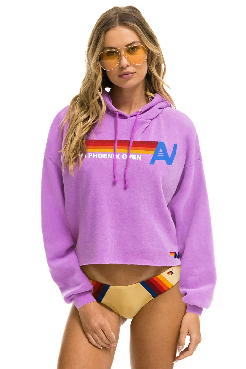 WASTE MANAGEMENT OPEN 2024 CROPPED RELAXED PULLOVER HOODIE - NEON PURPLE sold by Aviator Nation