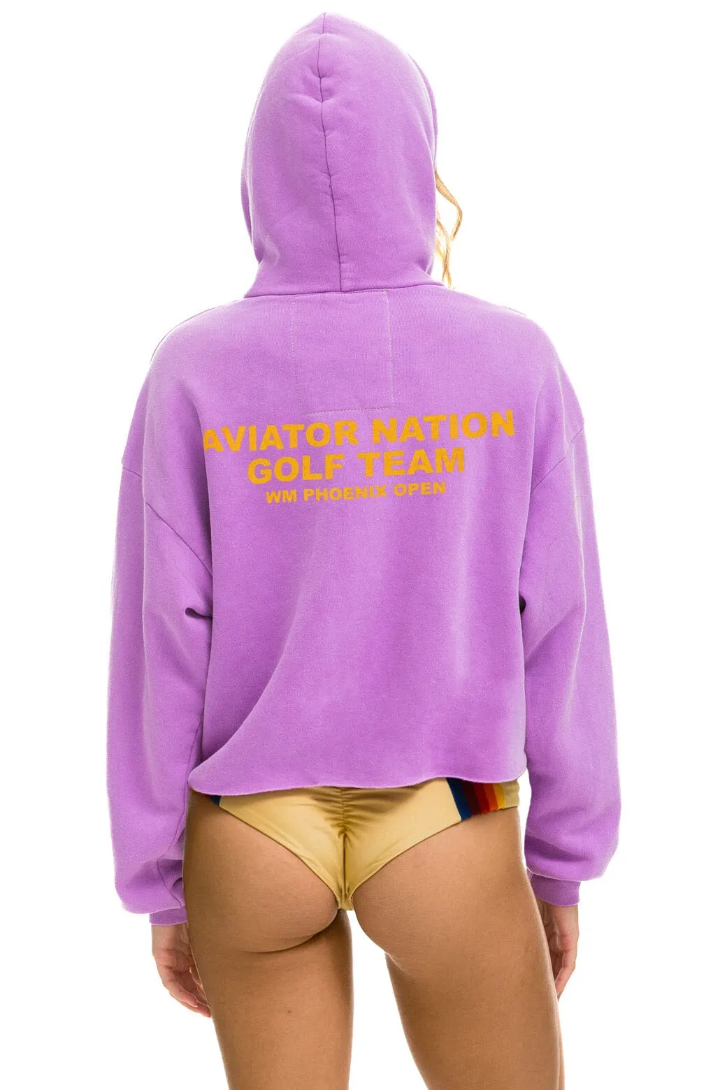 WASTE MANAGEMENT OPEN 2024 CROPPED RELAXED PULLOVER HOODIE - NEON PURPLE sold by Aviator Nation product image thumbnail 2