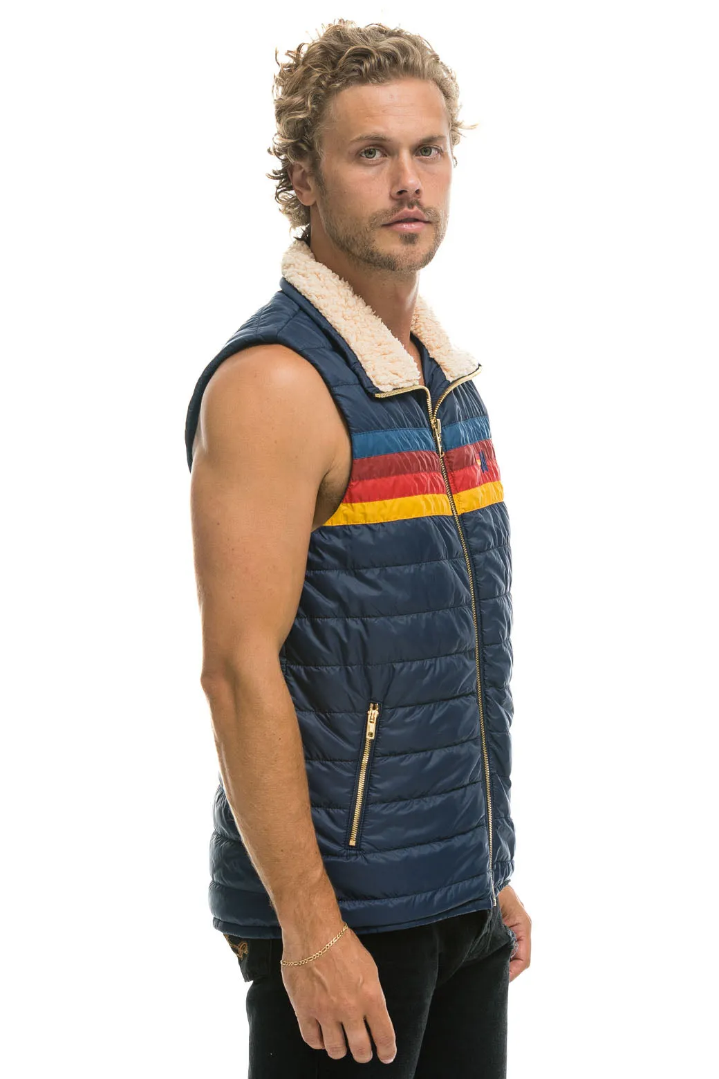 MEN'S 4 STRIPE VEST SHERPA - NAVY sold by Aviator Nation product image thumbnail 3