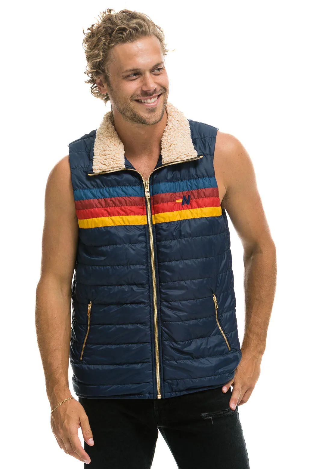MEN'S 4 STRIPE VEST SHERPA - NAVY sold by Aviator Nation product image thumbnail 2
