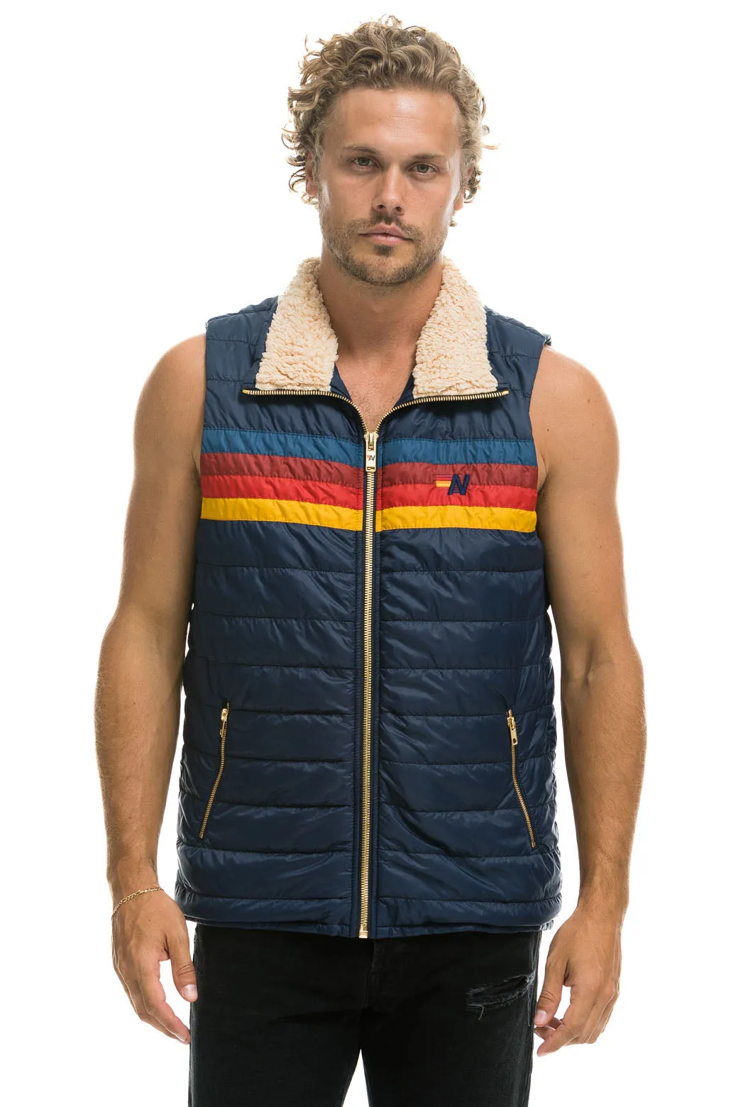 MEN'S 4 STRIPE VEST SHERPA - NAVY sold by Aviator Nation product image thumbnail 4