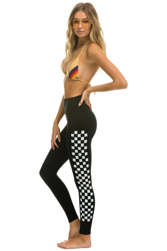 FULL LENGTH HI-RISE WHITE CHECKERBOARD LEGGINGS sold by Aviator Nation