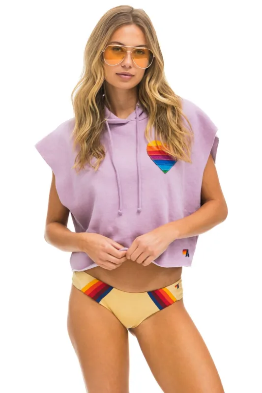 RAINBOW HEART STITCH SLEEVELESS RELAXED CROPPED PULLOVER HOODIE - MAUVE made by Aviator Nation