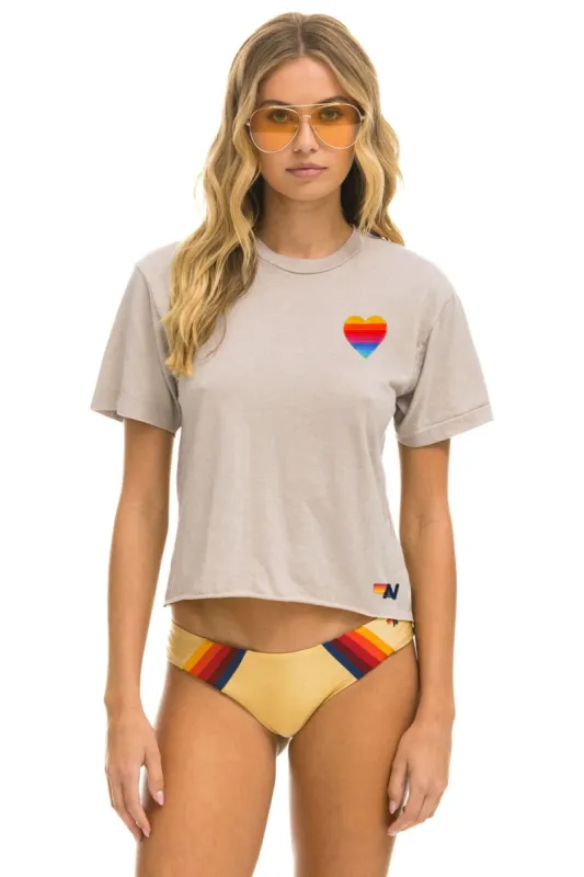 RAINBOW HEART STITCH BOYFRIEND TEE - SAND sold by Aviator Nation