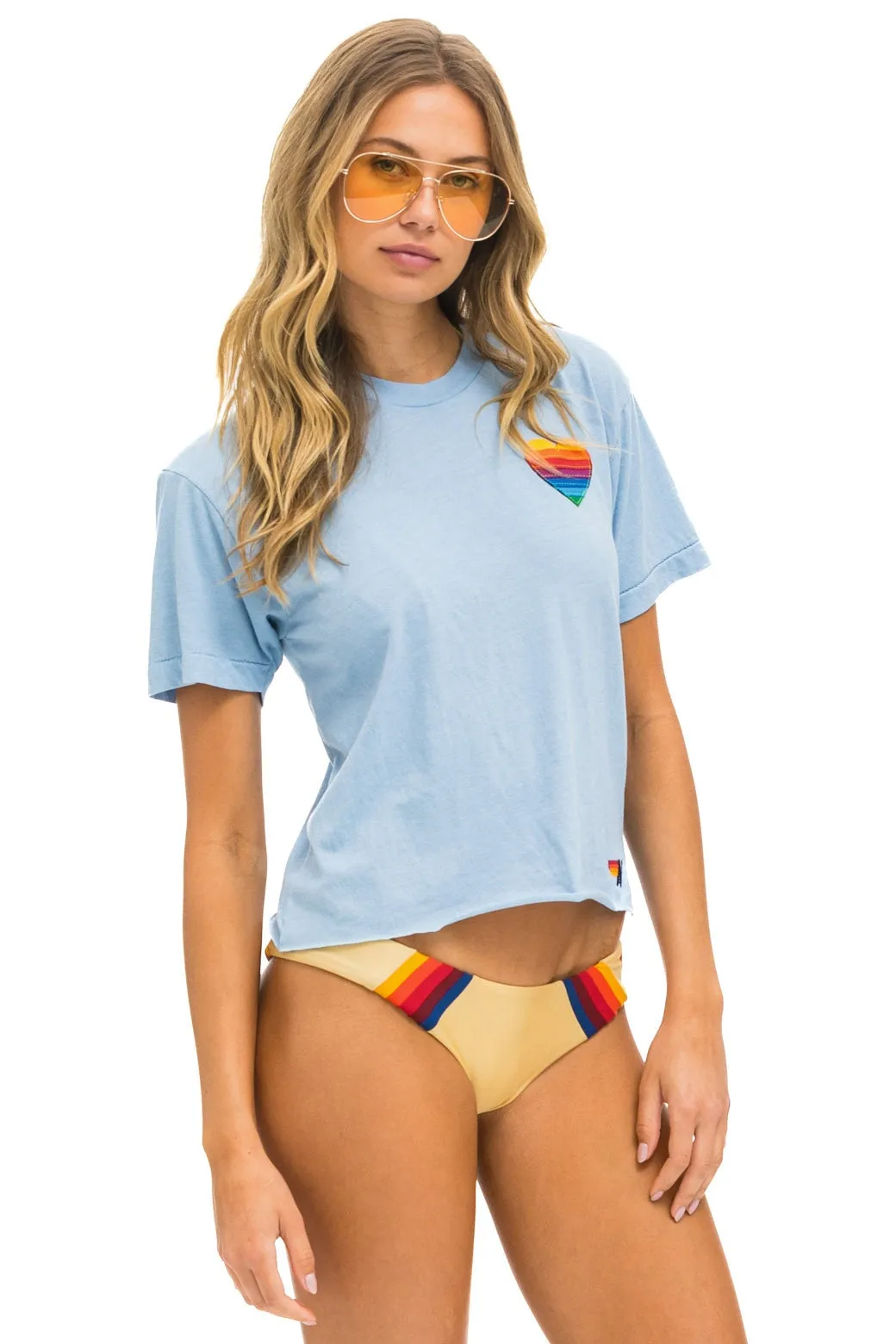 RAINBOW HEART STITCH BOYFRIEND TEE - ICE sold by Aviator Nation product image thumbnail 3