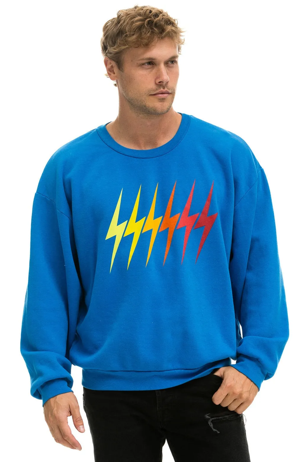 BOLT GRADIENT RELAXED CREW SWEATSHIRT - OCEAN // RAINBOW sold by Aviator Nation product image thumbnail 4