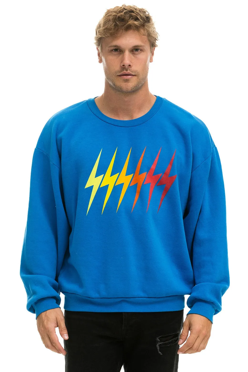 BOLT GRADIENT RELAXED CREW SWEATSHIRT - OCEAN // RAINBOW sold by Aviator Nation product image thumbnail 2