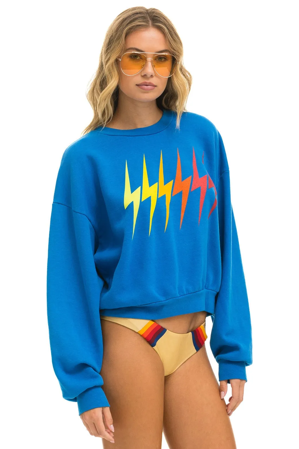 BOLT GRADIENT RELAXED CREW SWEATSHIRT - OCEAN // RAINBOW sold by Aviator Nation product image thumbnail 3