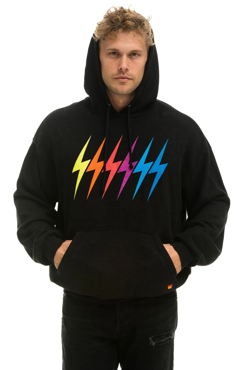 BOLT GRADIENT RELAXED PULLOVER HOODIE - BLACK // RAINBOW sold by Aviator Nation product image thumbnail 2