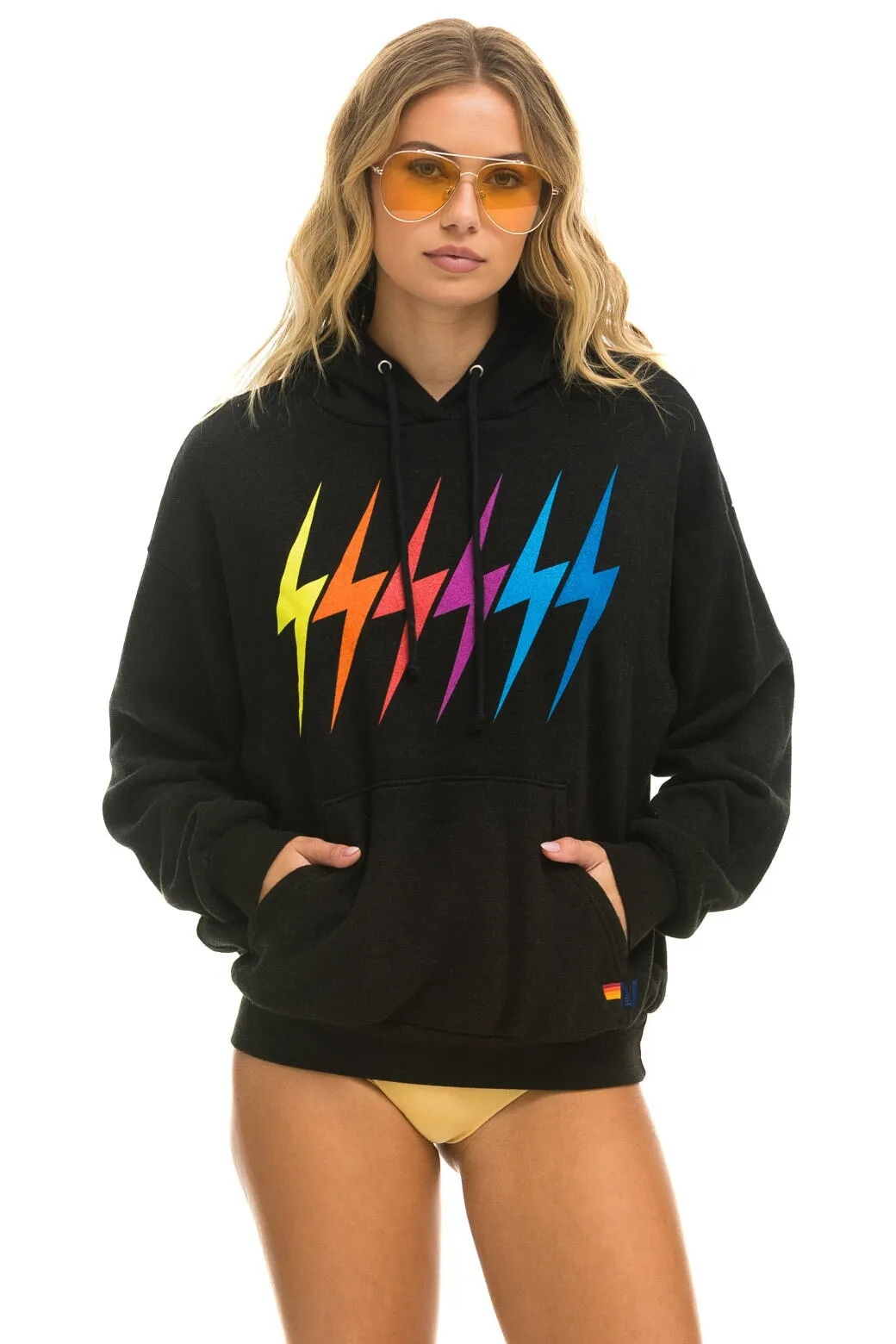 BOLT GRADIENT RELAXED PULLOVER HOODIE - BLACK // RAINBOW sold by Aviator Nation