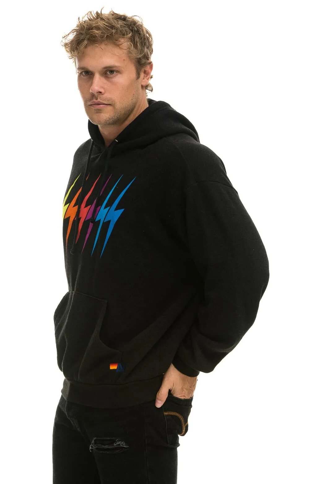 BOLT GRADIENT RELAXED PULLOVER HOODIE - BLACK // RAINBOW sold by Aviator Nation product image thumbnail 4