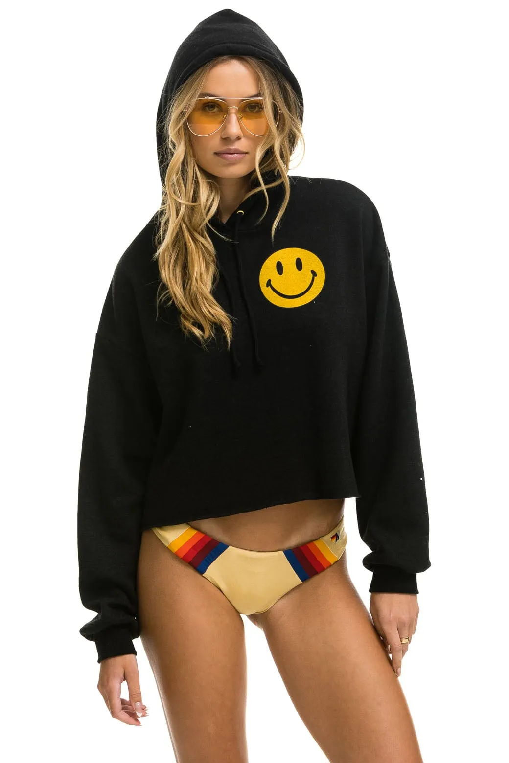 SMILEY 2 RELAXED CROPPED PULLOVER HOODIE - BLACK sold by Aviator Nation product image thumbnail 5
