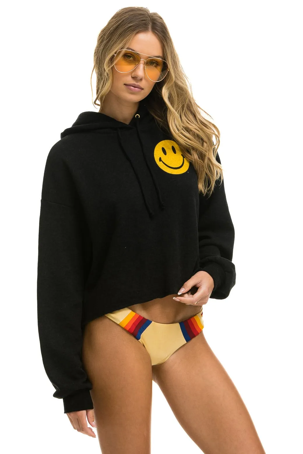 SMILEY 2 RELAXED CROPPED PULLOVER HOODIE - BLACK sold by Aviator Nation product image thumbnail 4