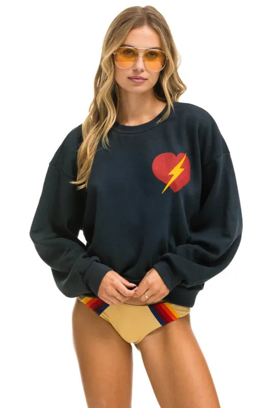 BOLT HEART RELAXED CREW SWEATSHIRT - CHARCOAL sold by Aviator Nation
