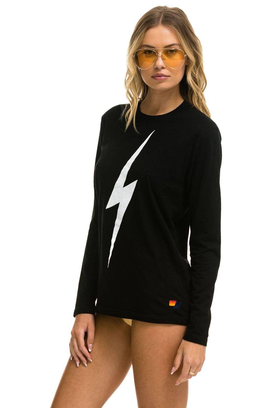 BOLT LONG SLEEVE CREW TEE - BLACK sold by Aviator Nation product image thumbnail 3
