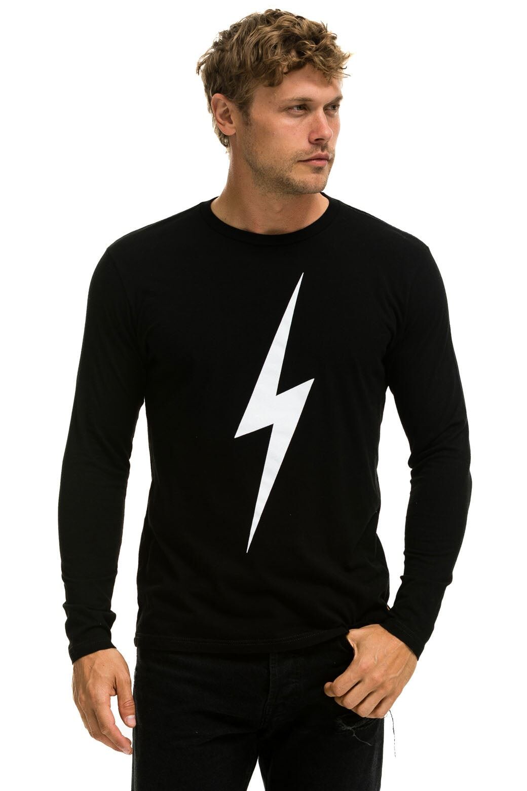 BOLT LONG SLEEVE CREW TEE - BLACK sold by Aviator Nation product image thumbnail 4