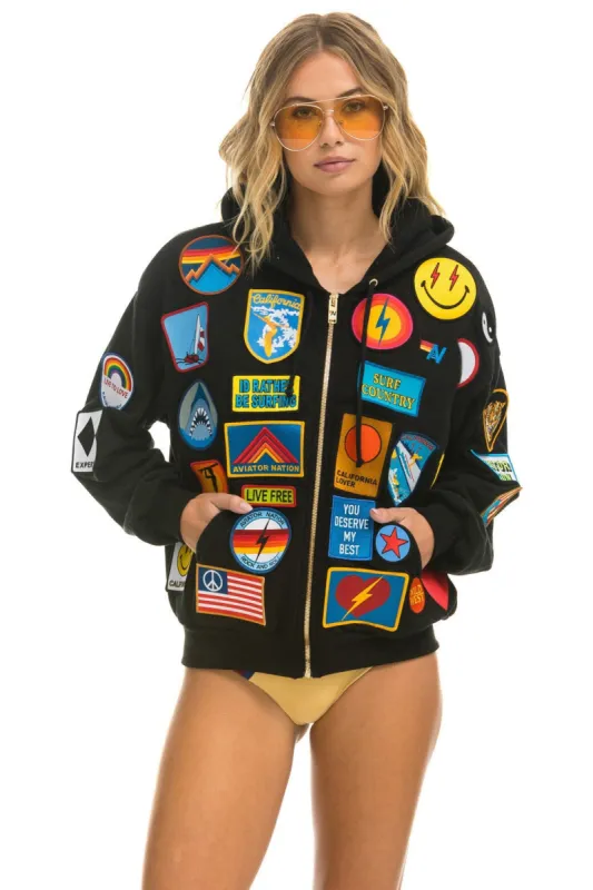 VINTAGE PATCH ZIP HOODIE RELAXED - BLACK sold by Aviator Nation