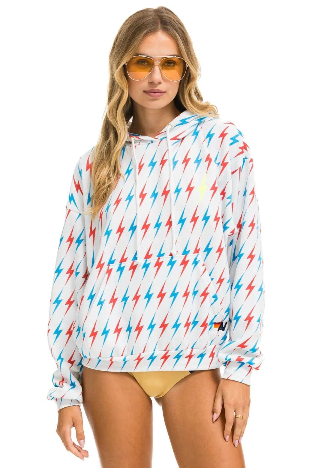 AVIATOR BOLT W/ BOLT EMBROIDERY RELAXED PULLOVER HOODIE - WHITE // USA sold by Aviator Nation