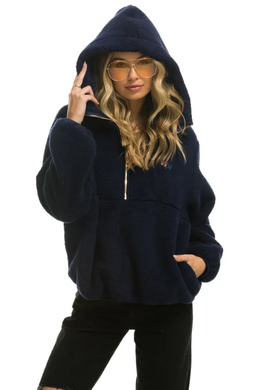 TEDDY UNISEX HOODED HALF ZIP JACKET - NAVY sold by Aviator Nation