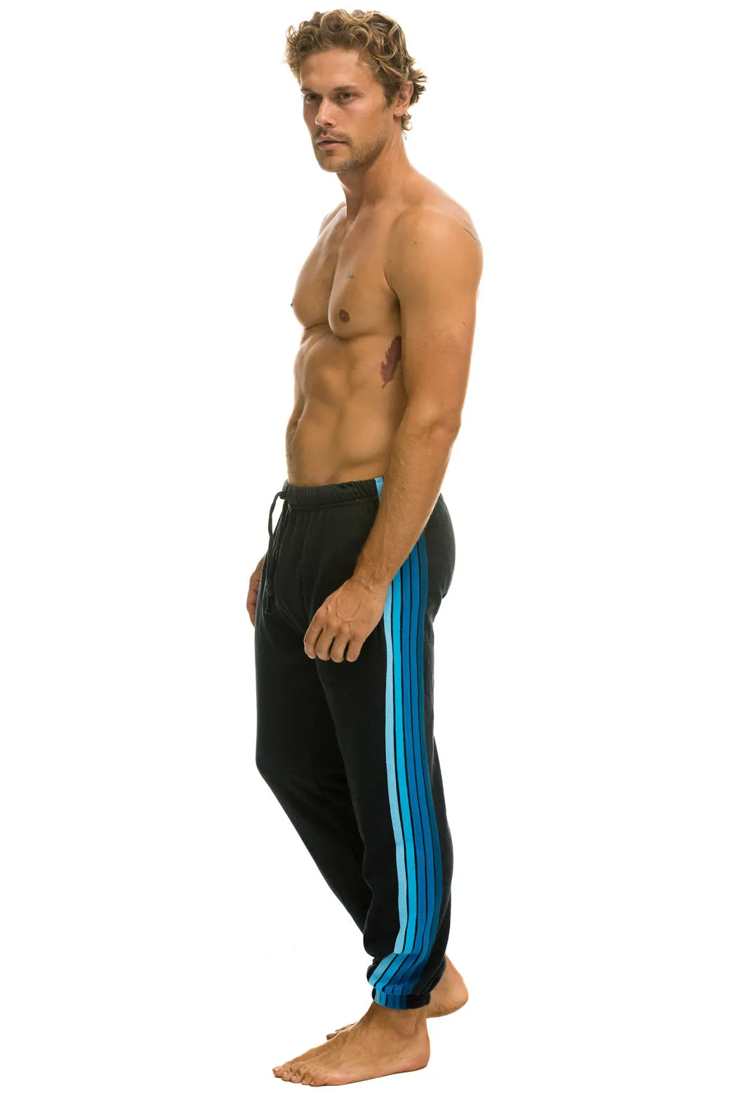 5 STRIPE SWEATPANTS - CHARCOAL // BLUE sold by Aviator Nation