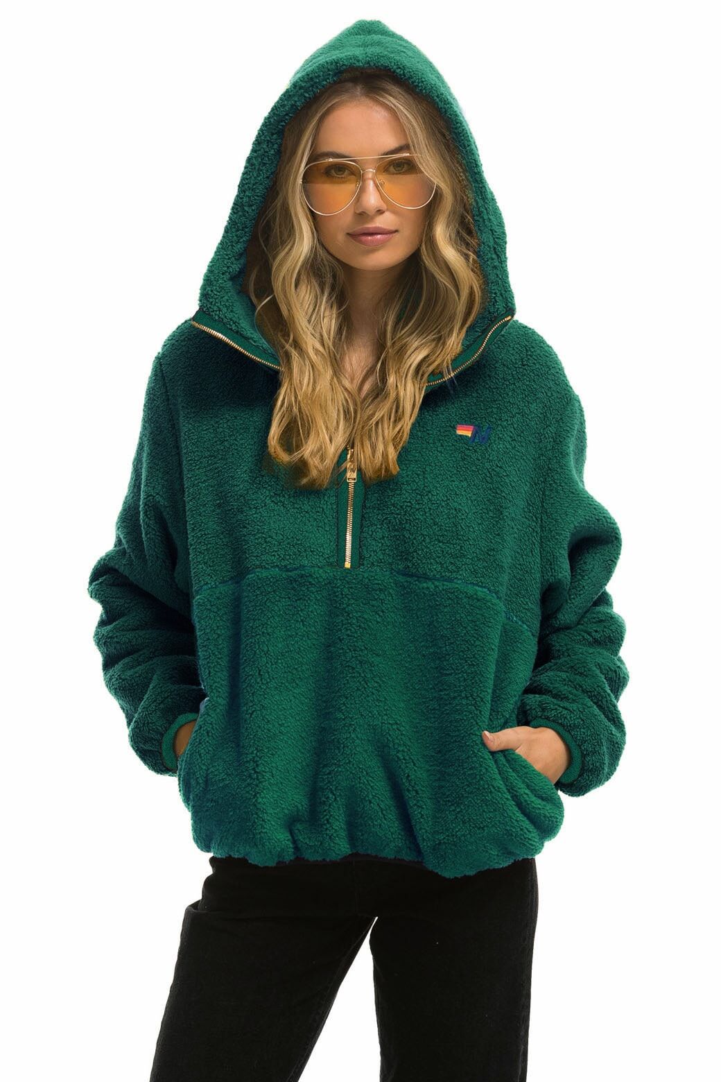TEDDY UNISEX HOODED HALF ZIP JACKET - AMAZON sold by Aviator Nation