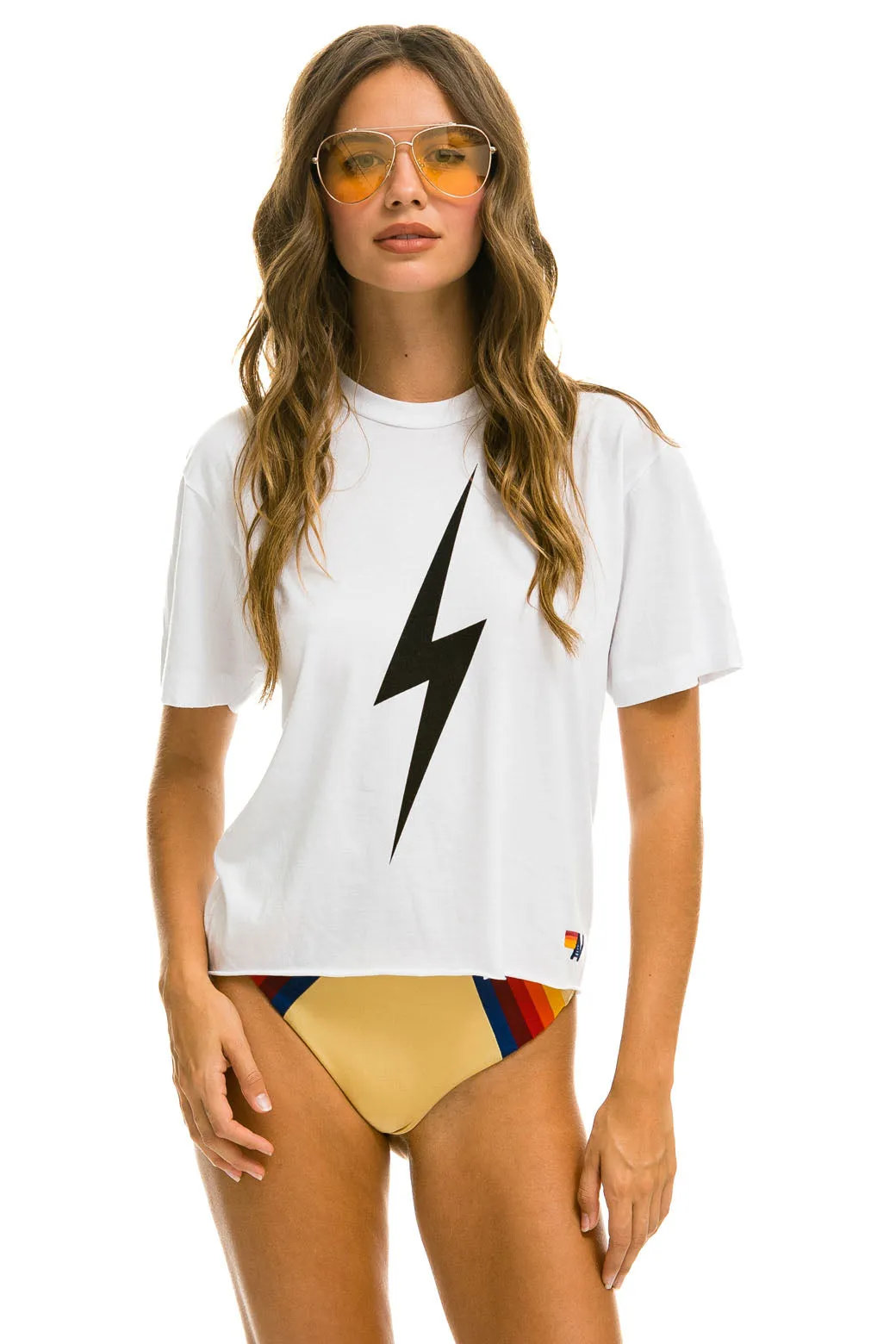 BOLT BOYFRIEND TEE - WHITE sold by Aviator Nation