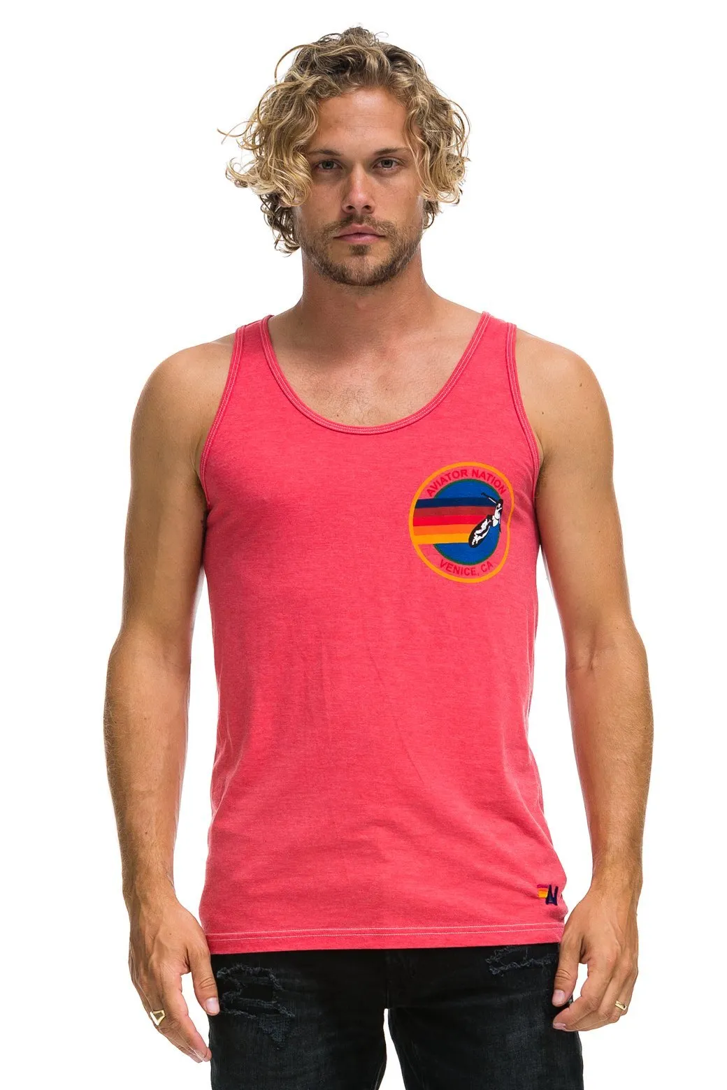 MEN'S AVIATOR NATION TANK - NEON RED sold by Aviator Nation
