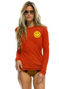 SMILEY 2 LONG SLEEVE TEE - ORANGE sold by Aviator Nation