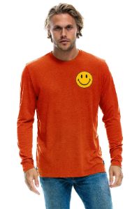 SMILEY 2 LONG SLEEVE TEE - ORANGE sold by Aviator Nation