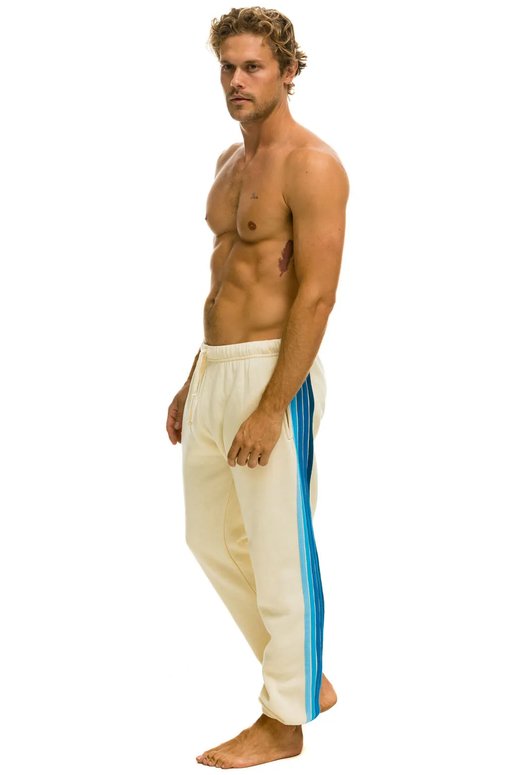 5 STRIPE SWEATPANTS - VINTAGE WHITE // BLUE sold by Aviator Nation