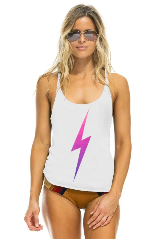 WOMEN'S BOLT FADE TANK - WHITE sold by Aviator Nation