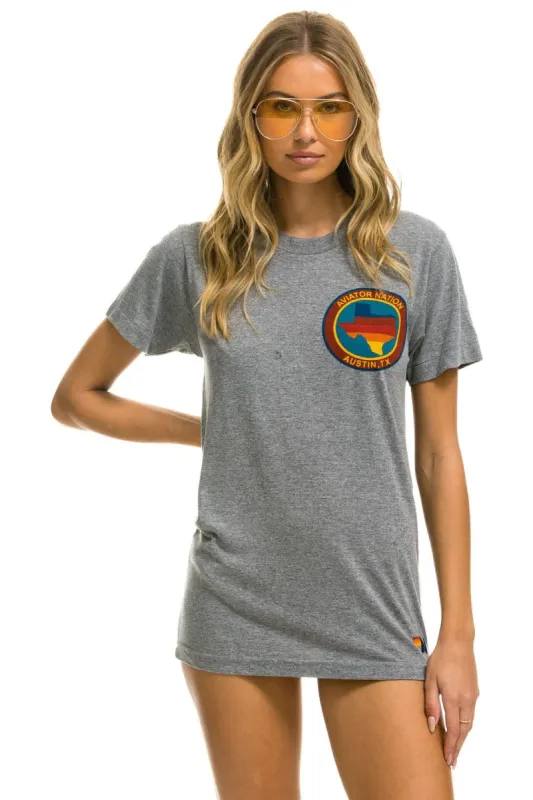 SIGNATURE TEXAS SMALL LOGO TEE - HEATHER GREY sold by Aviator Nation