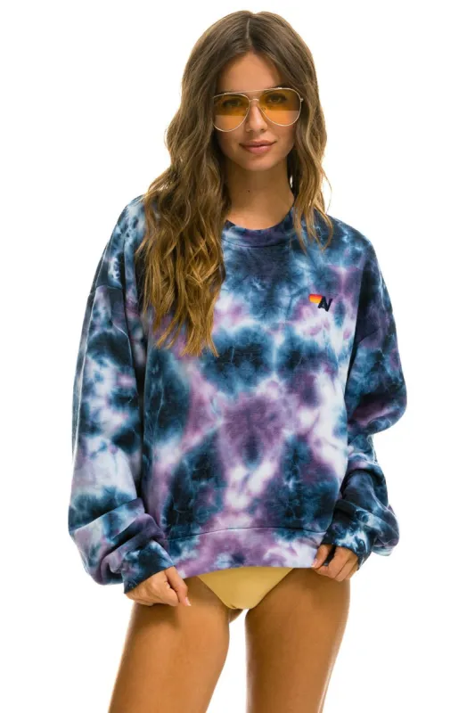 HAND DYED CREW SWEATSHIRT RELAXED - TIE DYE BLUE PURPLE sold by Aviator Nation