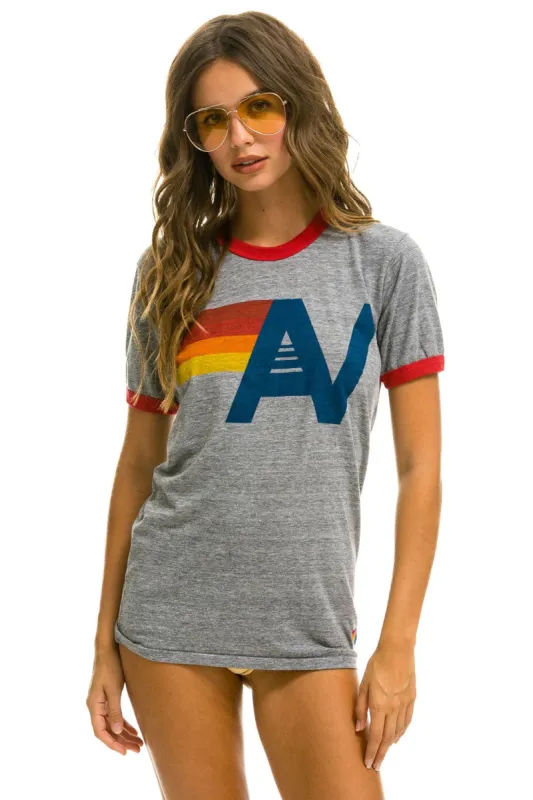 LOGO RINGER TEE - HEATHER GREY // RED sold by Aviator Nation