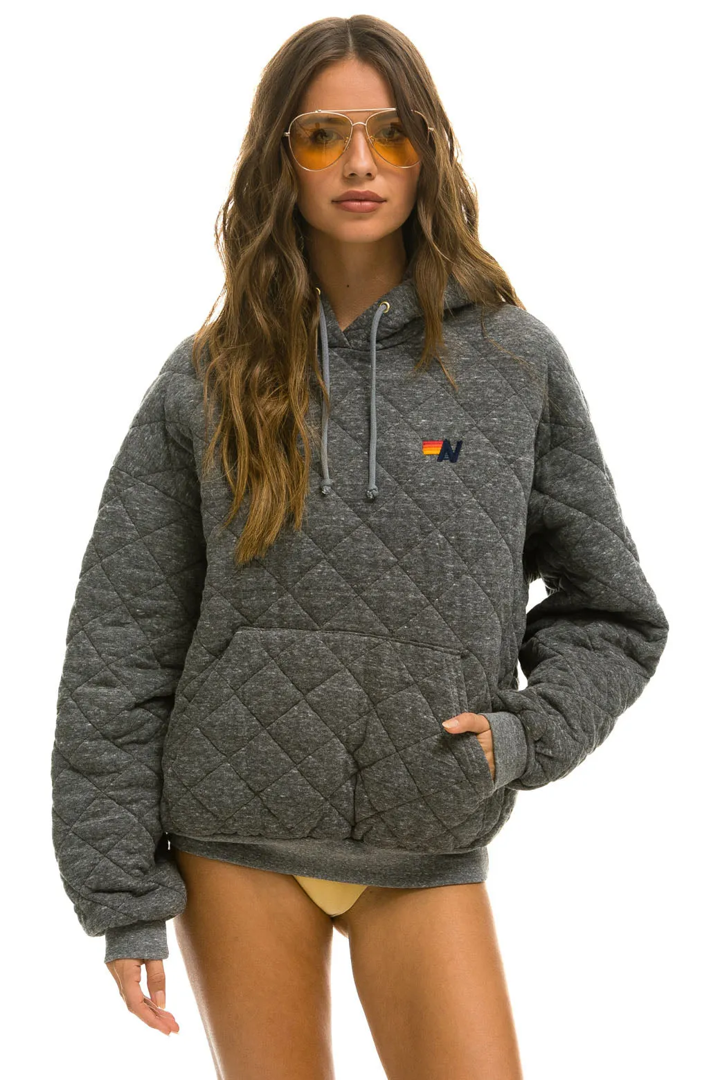 QUILTED RELAXED PULLOVER HOODIE - HEATHER GREY sold by Aviator Nation