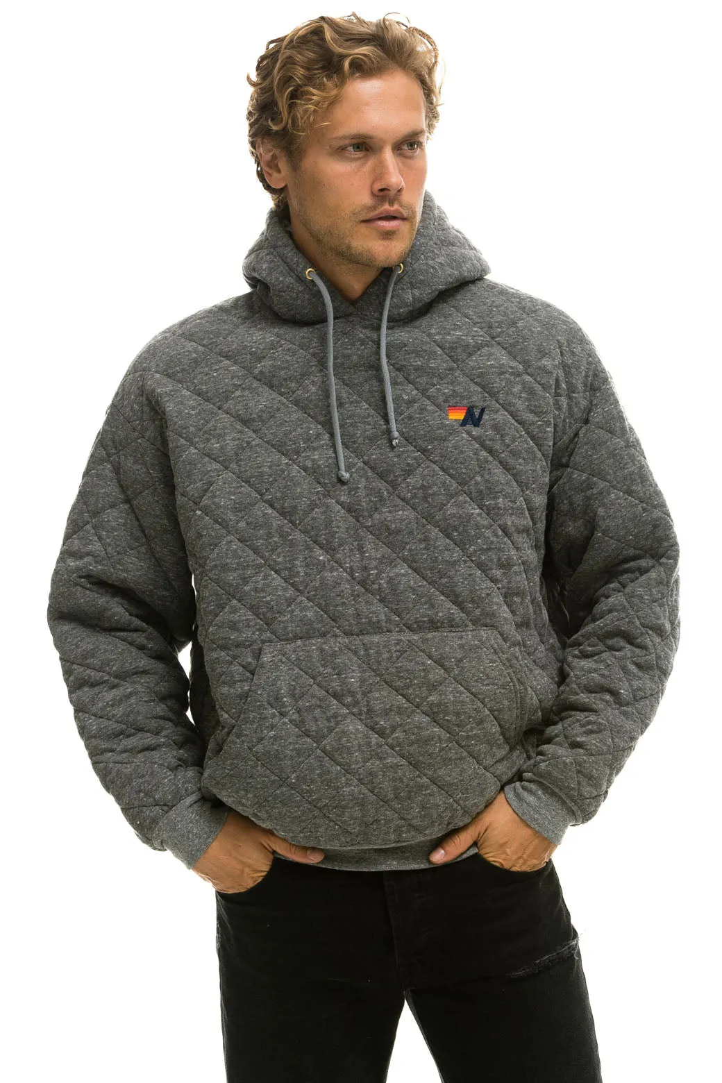 QUILTED RELAXED PULLOVER HOODIE - HEATHER GREY sold by Aviator Nation product image thumbnail 4