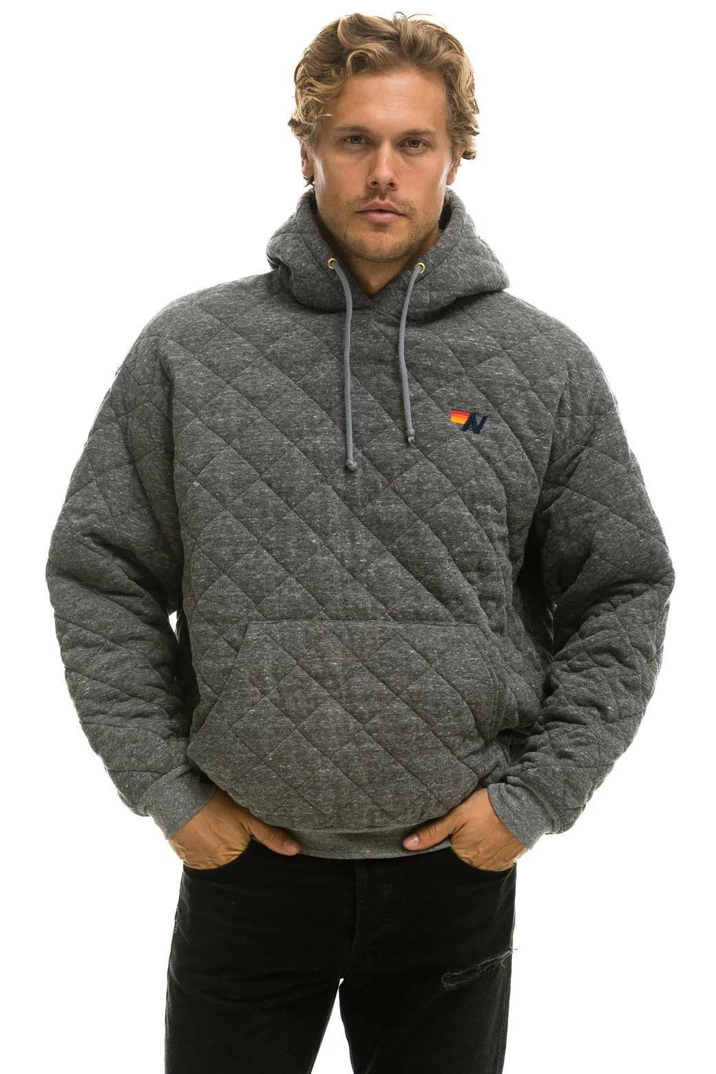 QUILTED RELAXED PULLOVER HOODIE - HEATHER GREY sold by Aviator Nation product image thumbnail 2