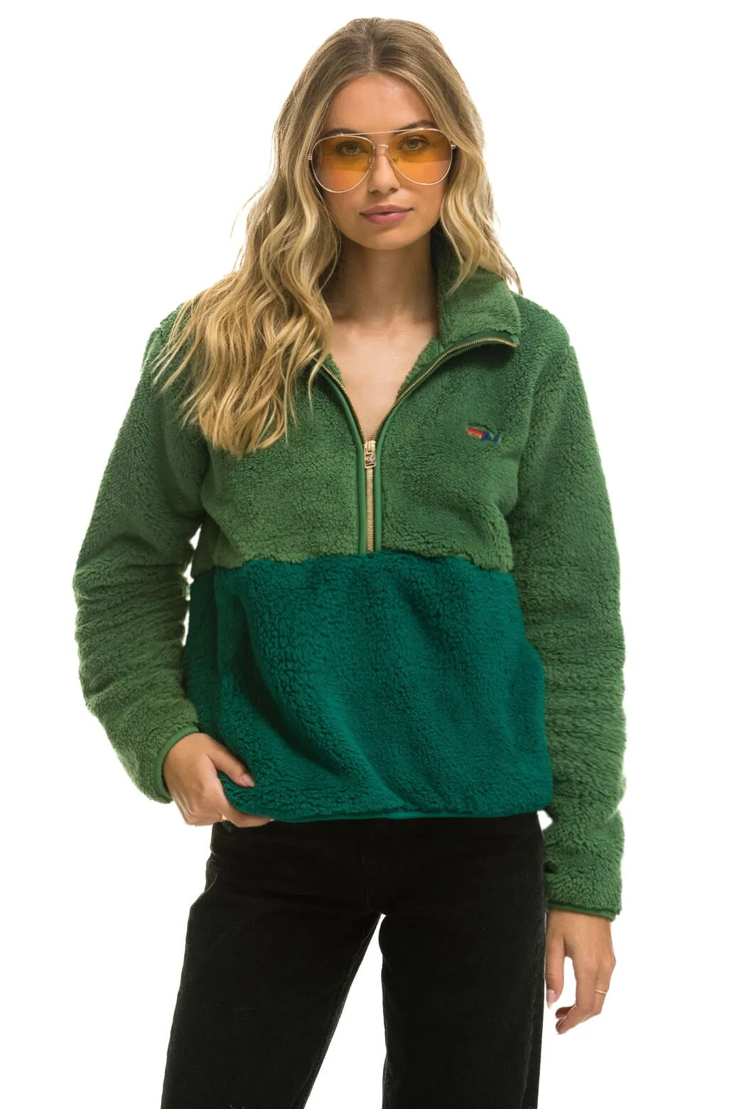 TEDDY APRES HALF ZIP COLOR BLOCK JACKET - GARDEN GREEN sold by Aviator Nation