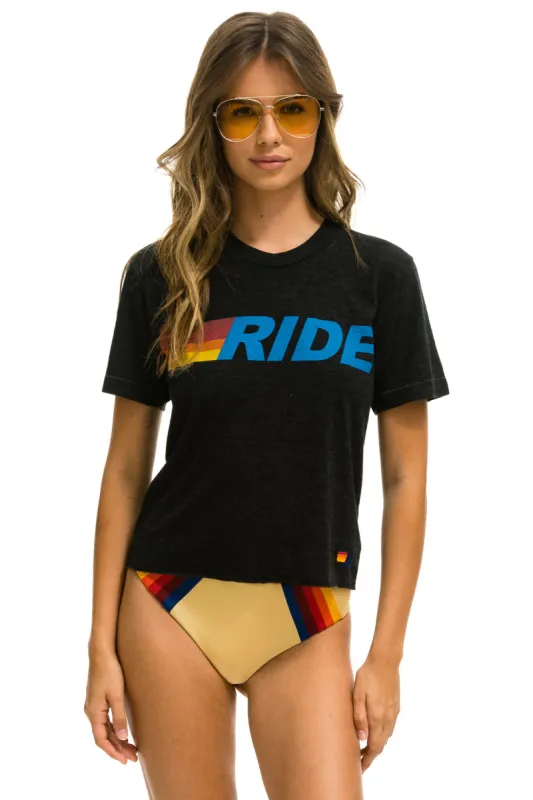 RIDE LOGO BOYFRIEND TEE - BLACK sold by Aviator Nation