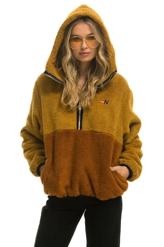 TEDDY APRES HOODED HALF ZIP COLOR BLOCK JACKET - HONEY sold by Aviator Nation
