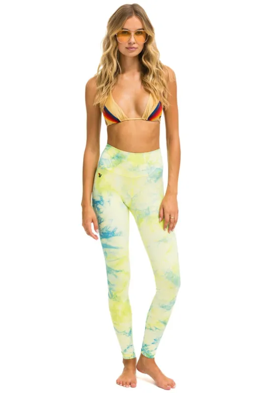 HAND DYED FULL LENGTH HI-RISE LEGGINGS - TIE DYE NEON YELLOW sold by Aviator Nation