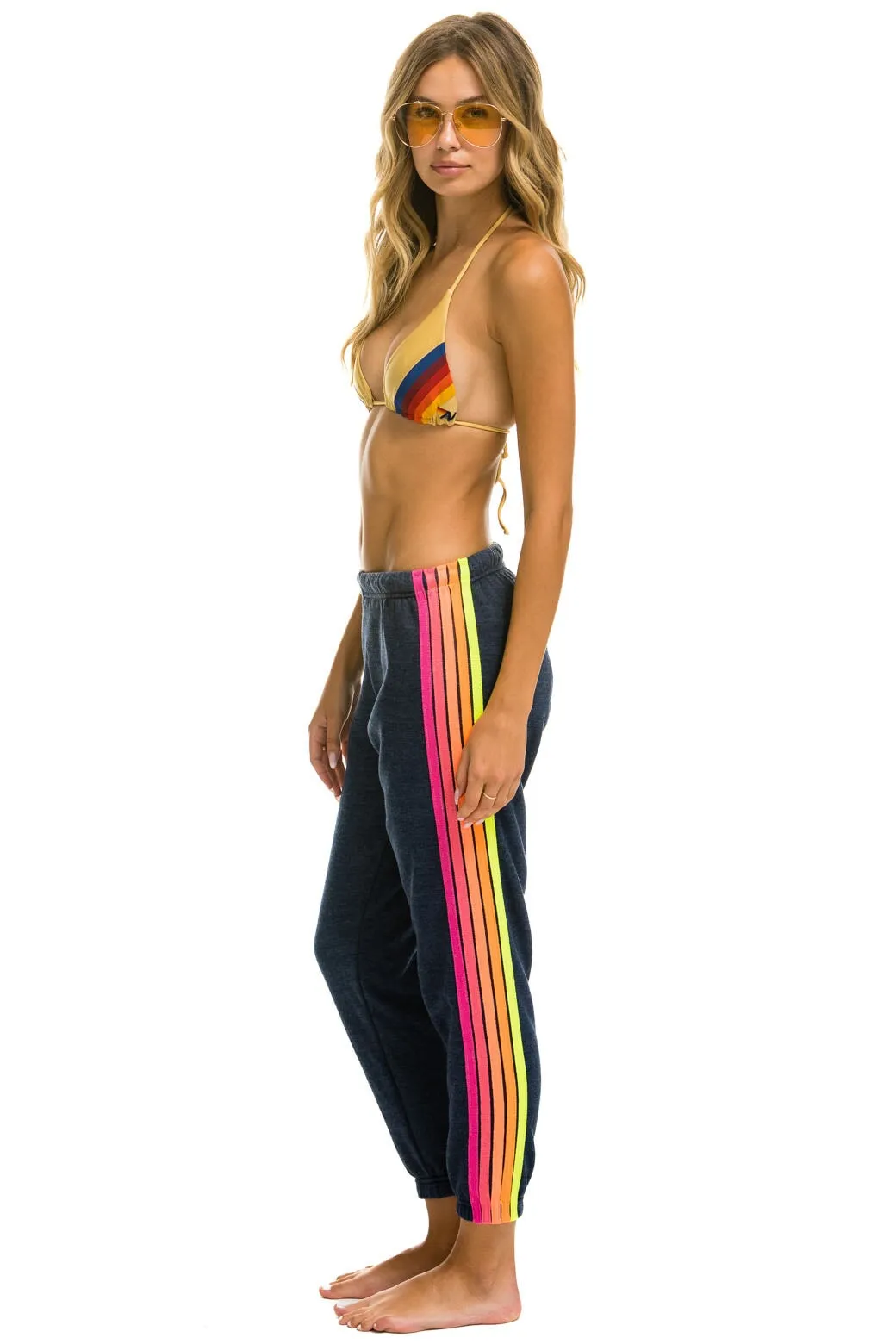 5 STRIPE SWEATPANTS - HEATHER NAVY // NEON RAINBOW sold by Aviator Nation