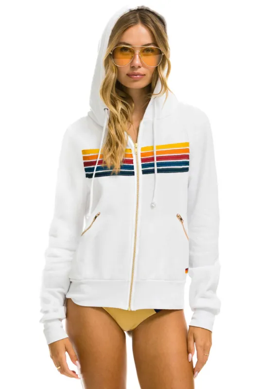 5 STRIPE ZIP HOODIE W/ ZIP POCKETS - WHITE sold by Aviator Nation