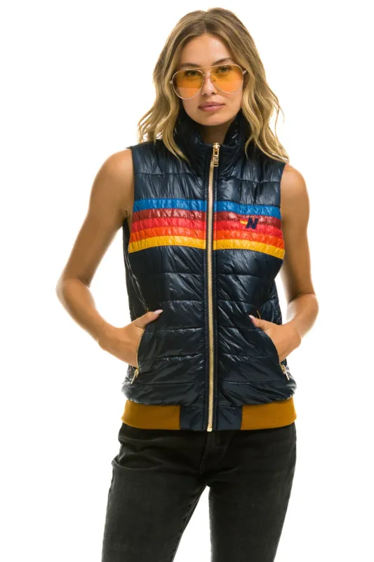 WOMEN'S 5 STRIPE VEST - GLOSSY NAVY made by Aviator Nation